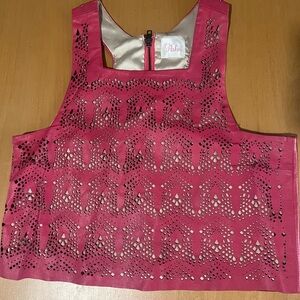 Parker Hot Pink Laser-Cut Leather Square Neck Tank